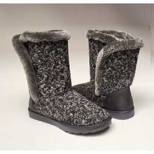 Pop Women's Sweater Boots Winter Heather Gray Faux Fur Lined Size 10